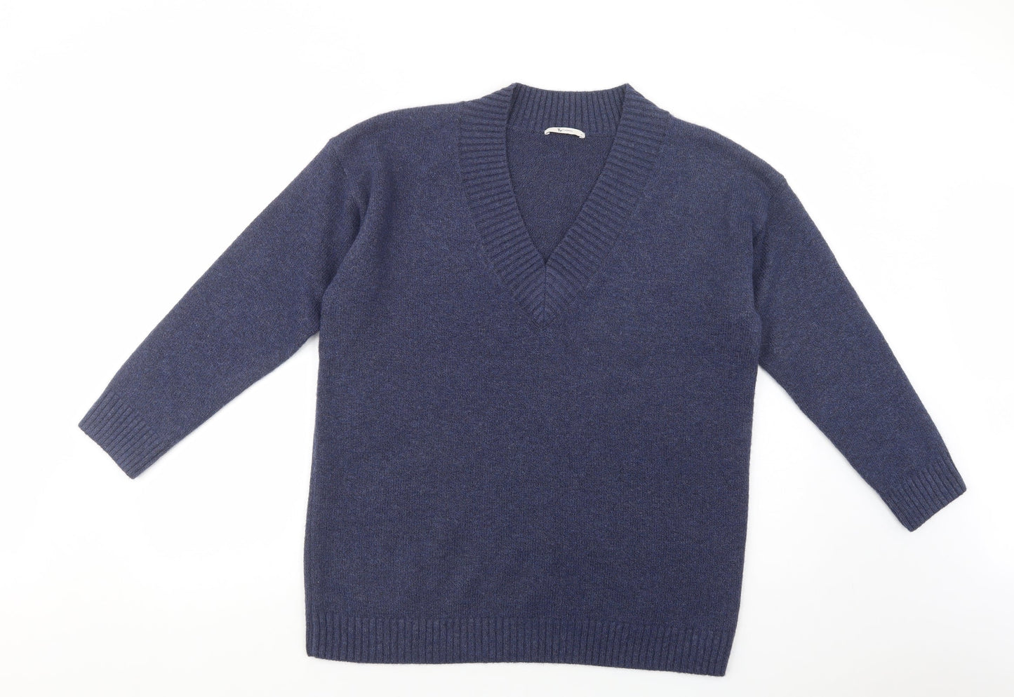 TU Womens Blue V-Neck  Polyester Pullover Jumper Size M