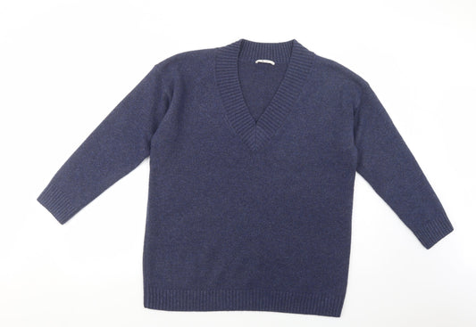 TU Womens Blue V-Neck  Polyester Pullover Jumper Size M