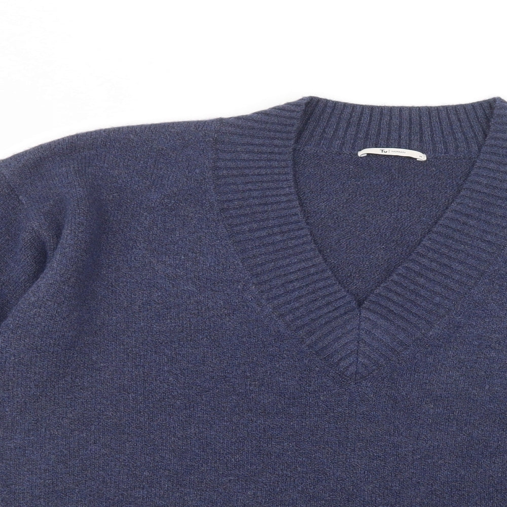 TU Womens Blue V-Neck  Polyester Pullover Jumper Size M