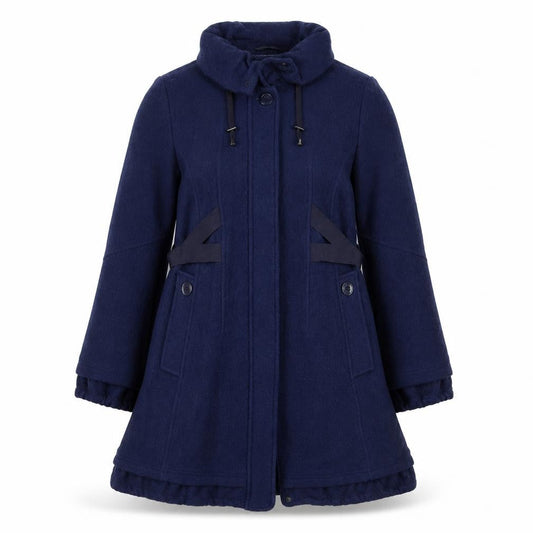 Front view of Easy Comfort women’s blue pea coat coat, size UK 12, zip