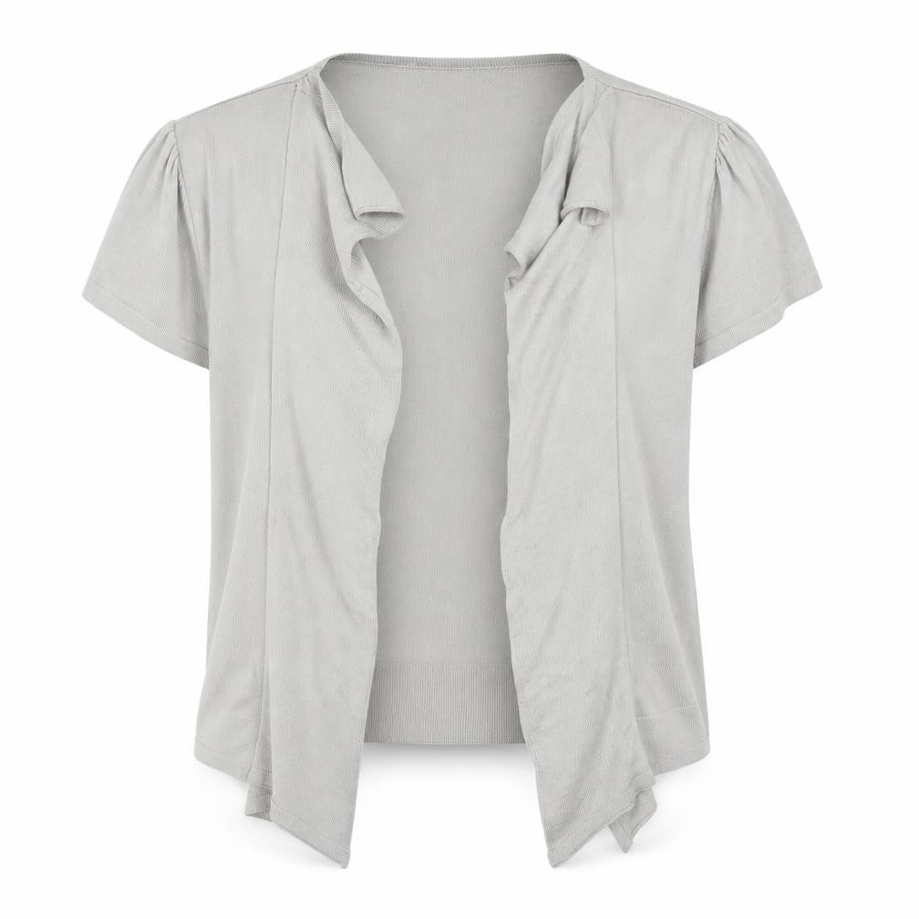 Front view of Per Una women’s grey v-neck viscose cardigan jumper, size UK 14
