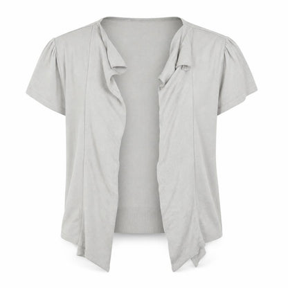 Front view of Per Una women’s grey v-neck viscose cardigan jumper, size UK 14
