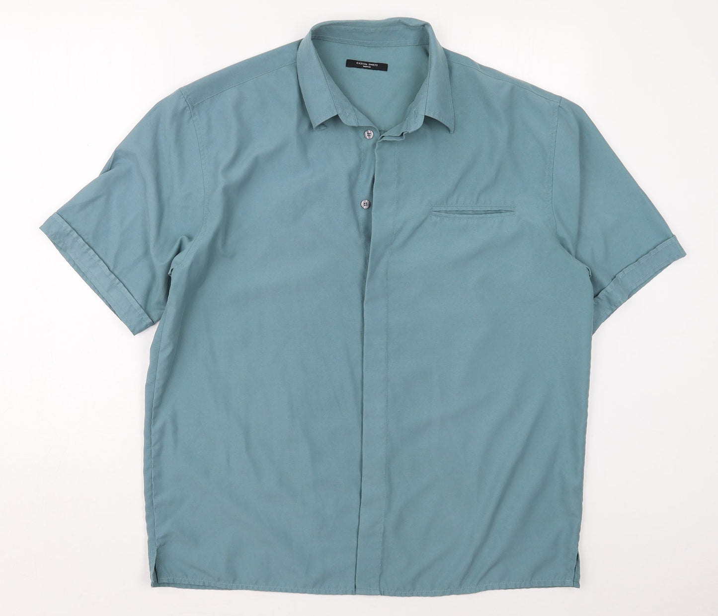 St Bernard Mens Blue  Polyester  Button-Up Size M Collared Button