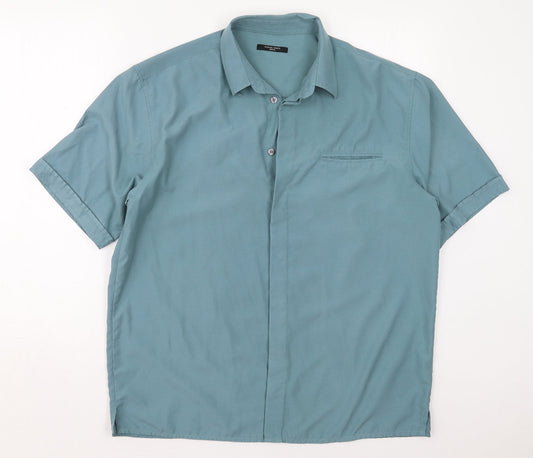 St Bernard Mens Blue  Polyester  Button-Up Size M Collared Button