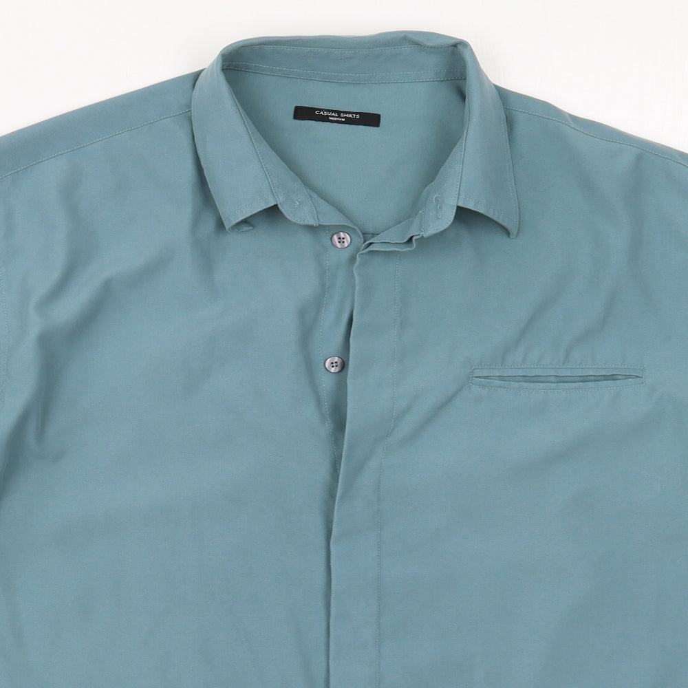 St Bernard Mens Blue  Polyester  Button-Up Size M Collared Button