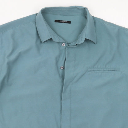 St Bernard Mens Blue  Polyester  Button-Up Size M Collared Button