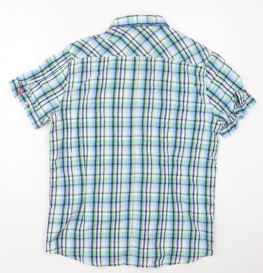 Union Made Mens Blue Check Cotton  Button-Up Size L Collared Button - Green