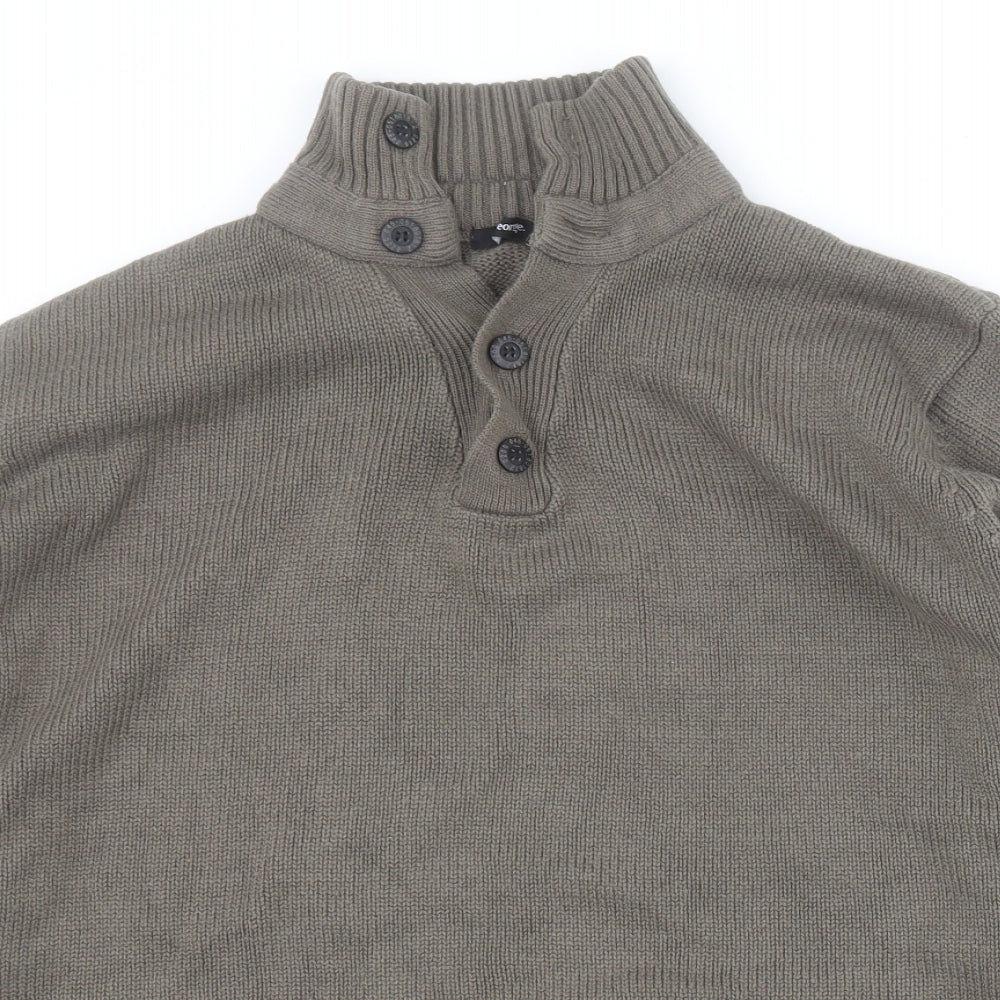 George Mens Green High Neck  Acrylic Henley Jumper