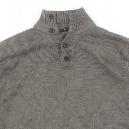 George Mens Green High Neck  Acrylic Henley Jumper