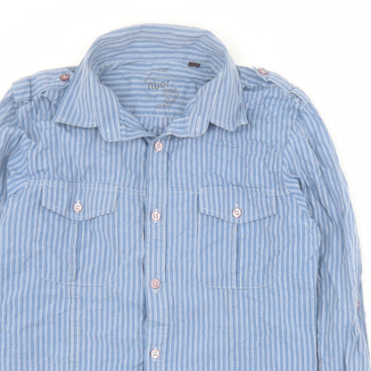 River Island Mens Blue Striped Cotton  Button-Up Size M Collared Button