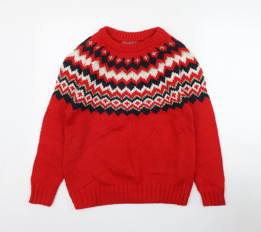 NEXT Mens Red Round Neck Fair Isle Acrylic Pullover Jumper Size S
