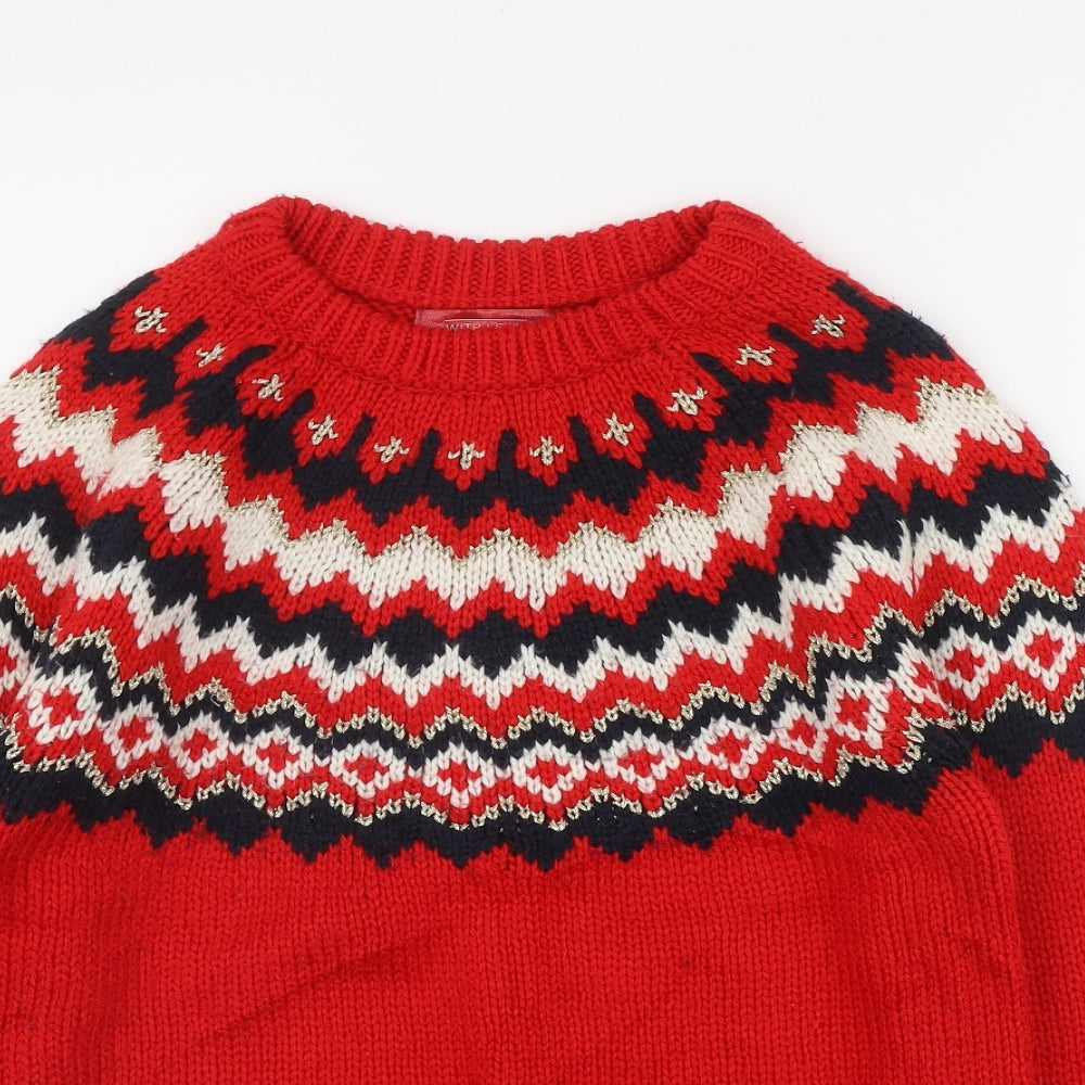 NEXT Mens Red Round Neck Fair Isle Acrylic Pullover Jumper Size S