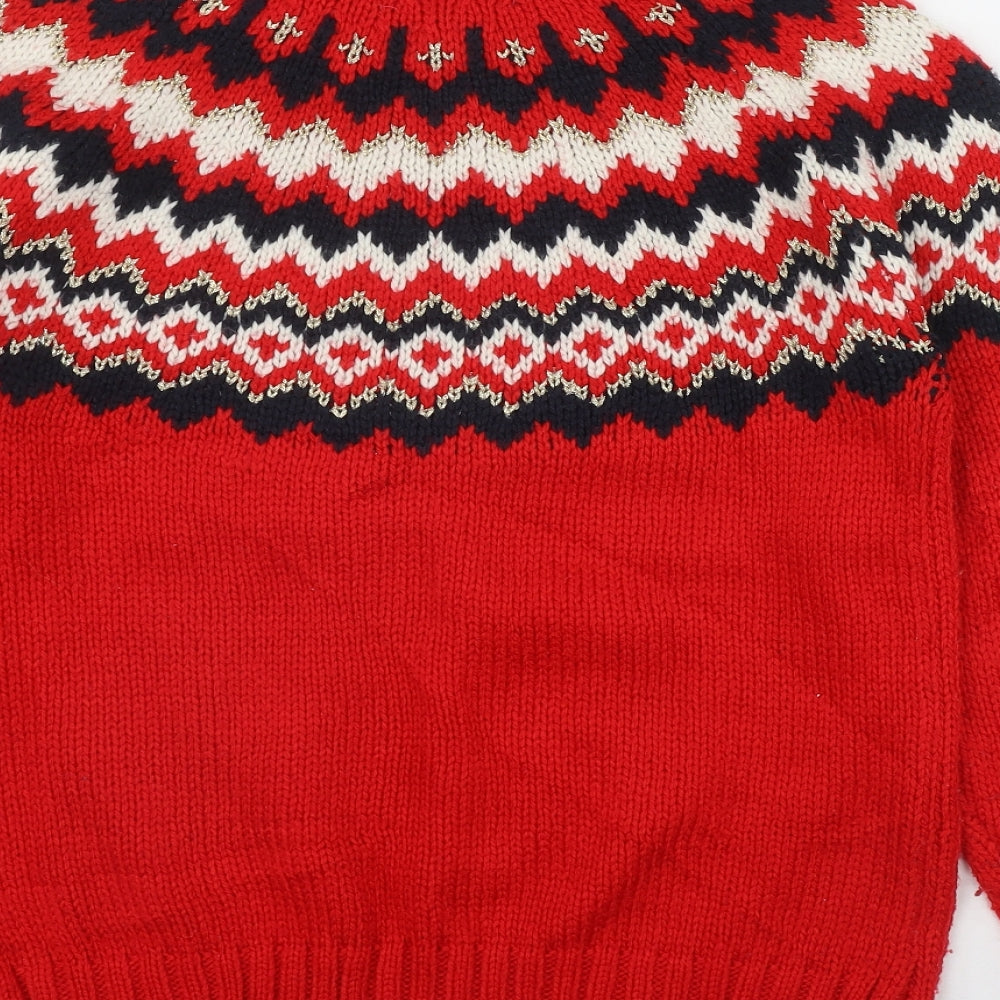 NEXT Mens Red Round Neck Fair Isle Acrylic Pullover Jumper Size S