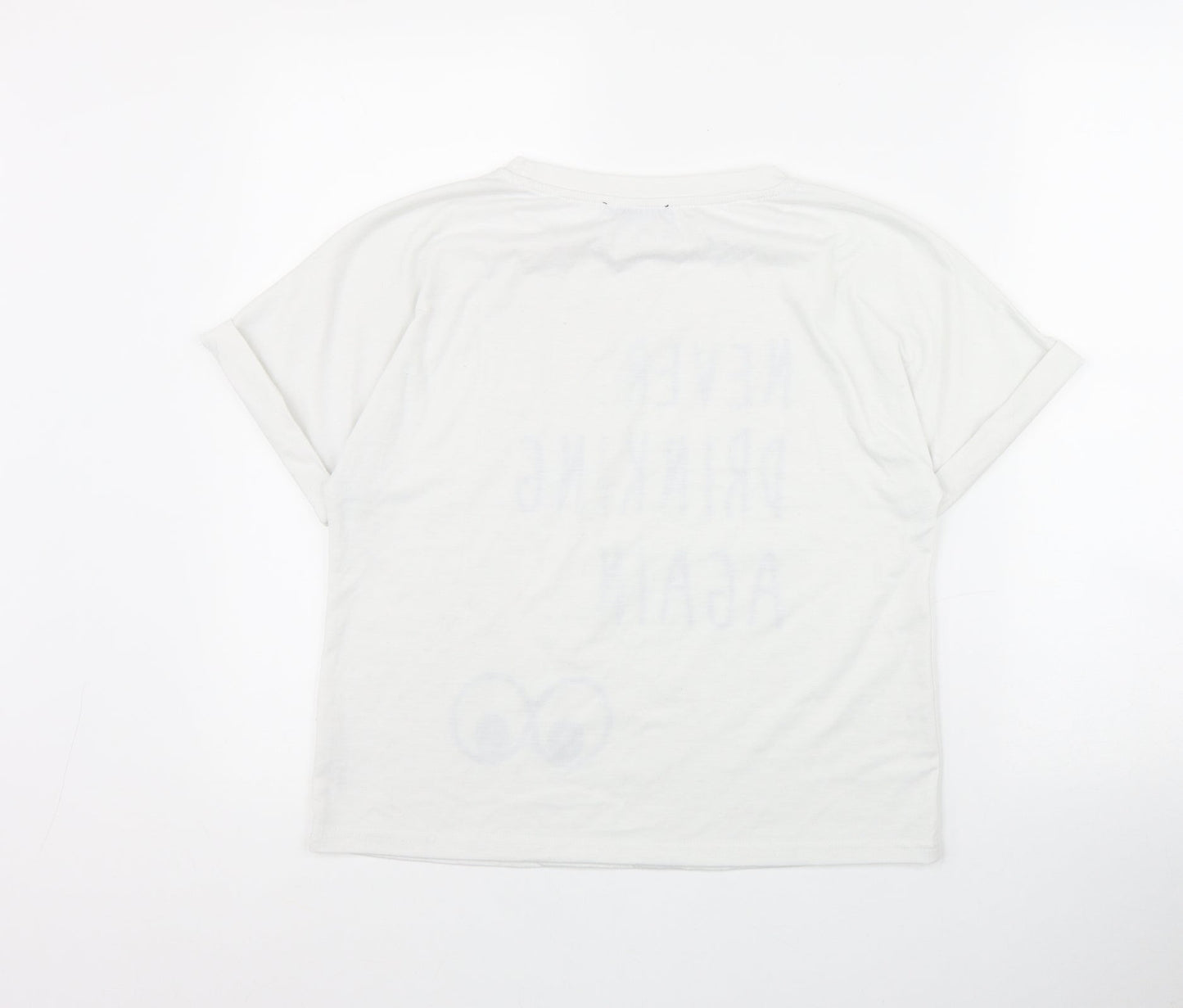 SheIn Womens White  Polyester Basic T-Shirt Size S Round Neck - 'Never Drinking Again...'