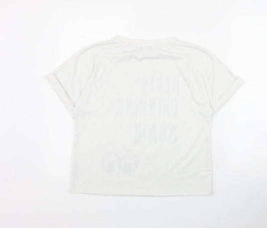 SheIn Womens White  Polyester Basic T-Shirt Size S Round Neck - 'Never Drinking Again...'