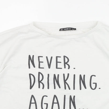 SheIn Womens White  Polyester Basic T-Shirt Size S Round Neck - 'Never Drinking Again...'