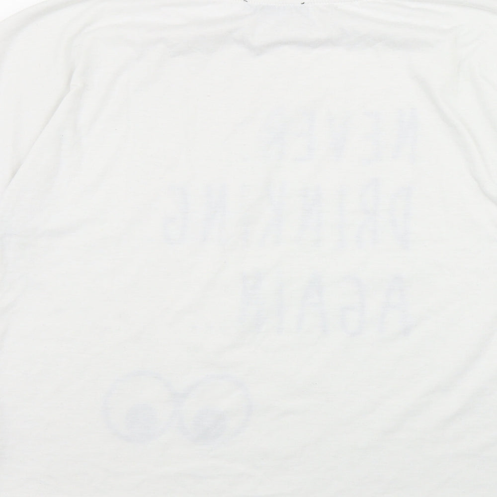 SheIn Womens White  Polyester Basic T-Shirt Size S Round Neck - 'Never Drinking Again...'