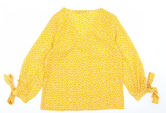 SheIn Womens Yellow Floral Polyester Basic Blouse Size S V-Neck