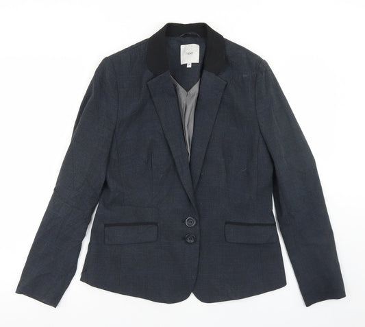 NEXT Womens Blue Plaid Polyester Jacket Blazer Size 12