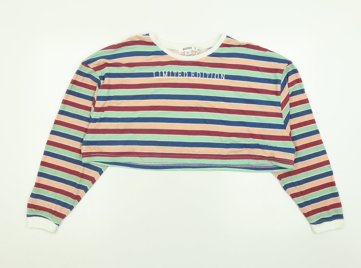 Womens UK Size 8 Missguided Multicoloured Cropped T-Shirt