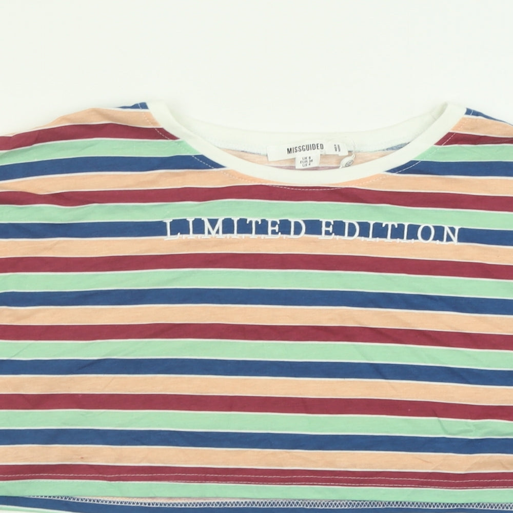 Womens UK Size 8 Missguided Multicoloured Cropped T-Shirt