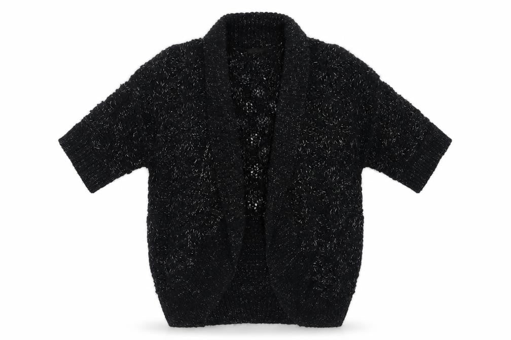 Front view of George women’s black v-neck acrylic cardigan jumper, size UK 8