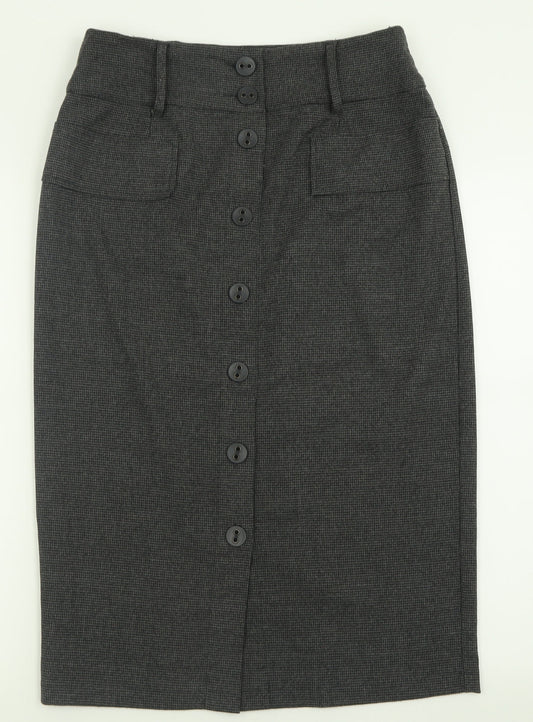 Per Una Womens Grey Plaid Polyester A-Line Skirt Size 12   Button