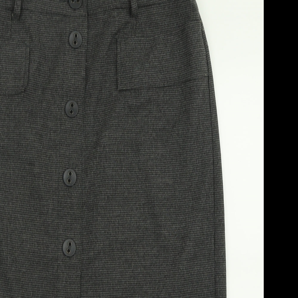 Per Una Womens Grey Plaid Polyester A-Line Skirt Size 12   Button