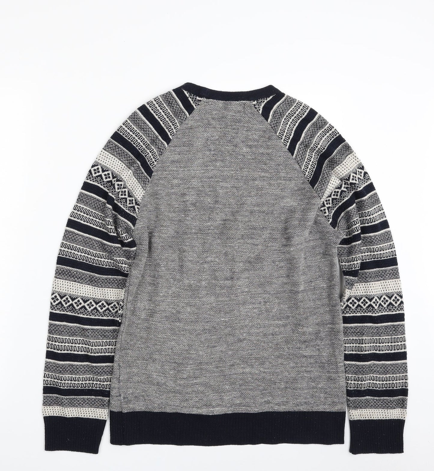 River Island Mens Blue Crew Neck Geometric Acrylic Pullover Jumper Size S