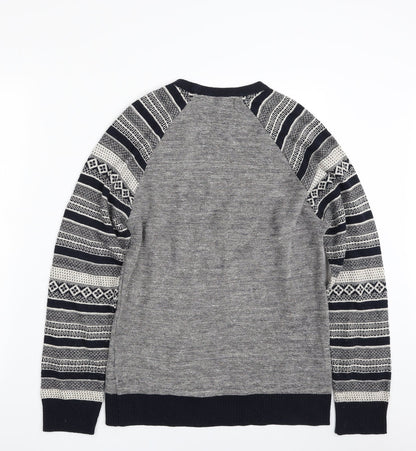 River Island Mens Blue Crew Neck Geometric Acrylic Pullover Jumper Size S