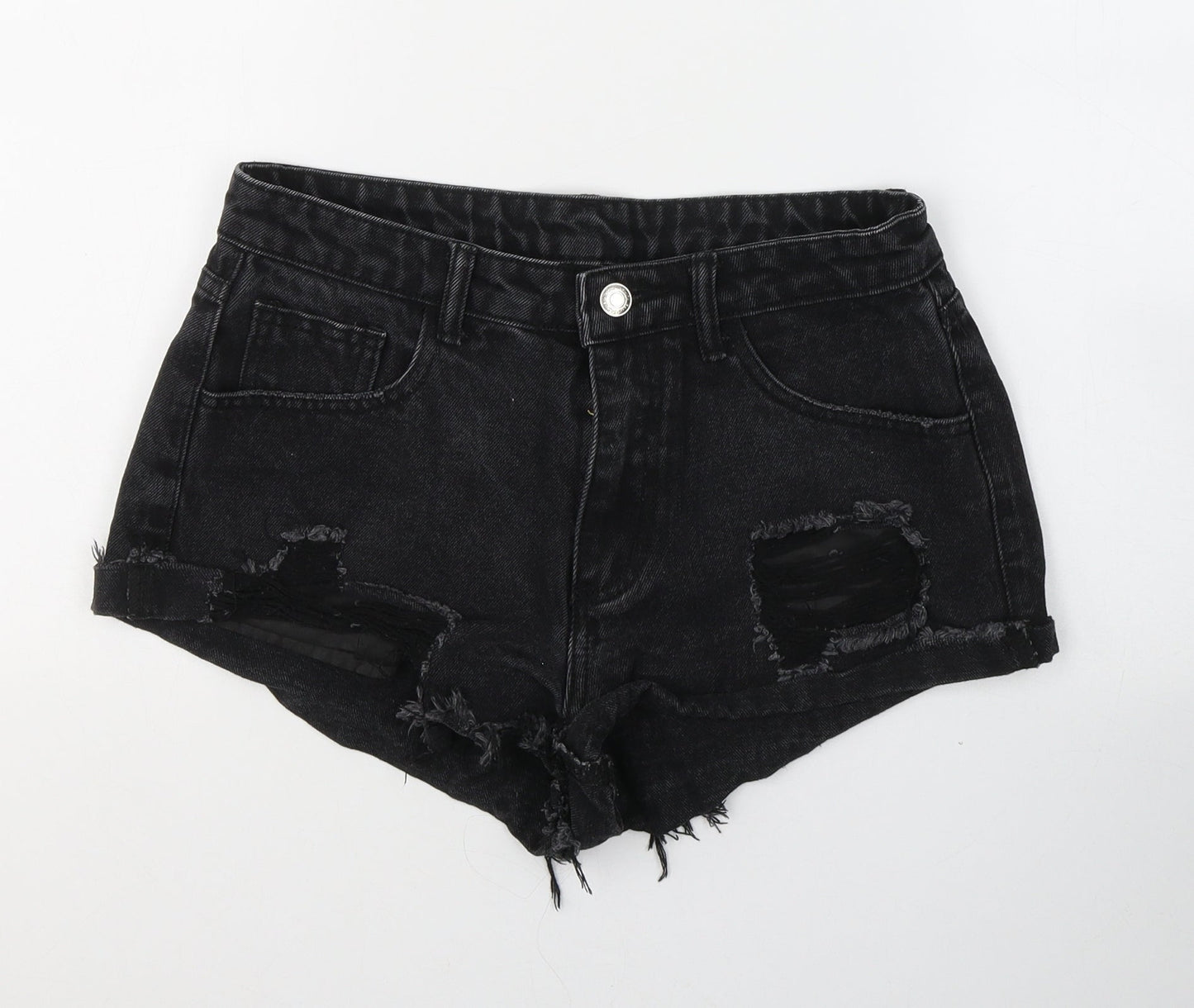 SheIn Womens Black  Cotton Hot Pants Shorts Size S L3 in Regular Button