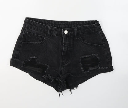 SheIn Womens Black  Cotton Hot Pants Shorts Size S L3 in Regular Button