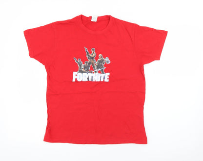 anbor Boys Red  Cotton Pullover T-Shirt Size 12-13 Years Crew Neck  - Fortnite