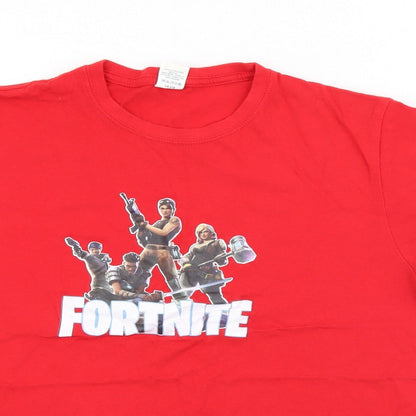 anbor Boys Red  Cotton Pullover T-Shirt Size 12-13 Years Crew Neck  - Fortnite