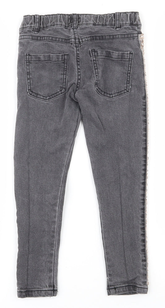 F&F Girls Grey  Cotton Skinny Jeans Size 5-6 Years  Regular Zip