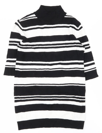 F&F Womens Black High Neck Striped Viscose Pullover Jumper Size 10