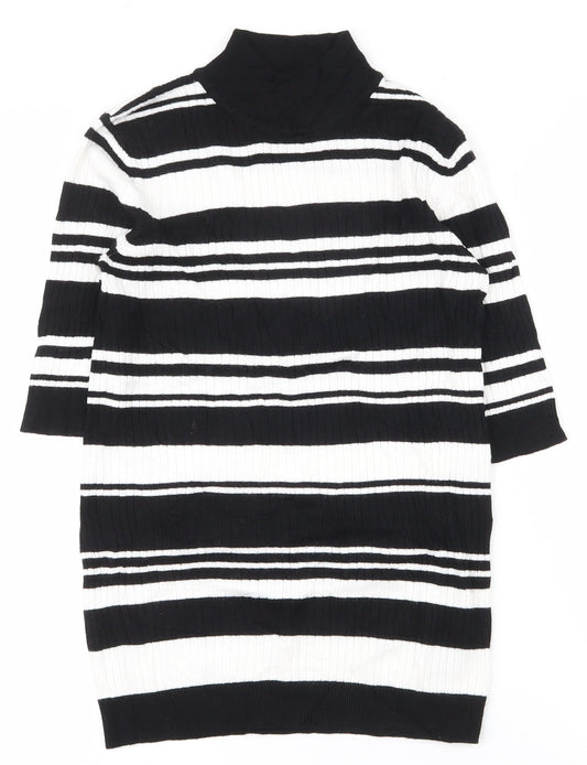 F&F Womens Black High Neck Striped Viscose Pullover Jumper Size 10