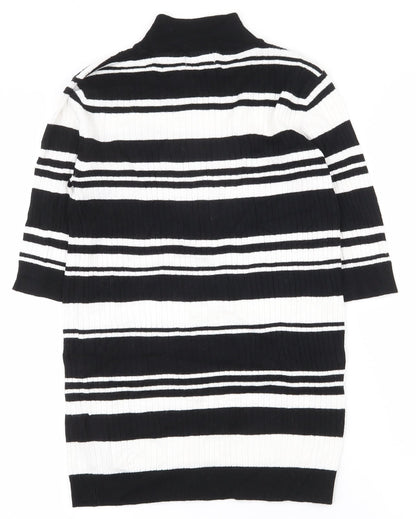 F&F Womens Black High Neck Striped Viscose Pullover Jumper Size 10
