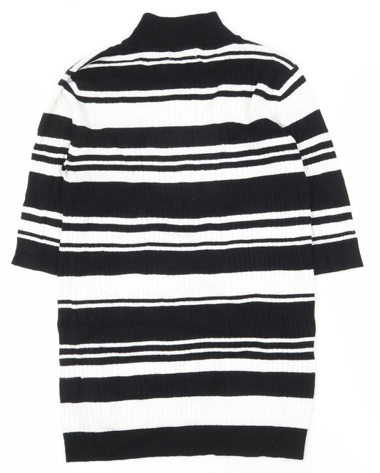 F&F Womens Black High Neck Striped Viscose Pullover Jumper Size 10