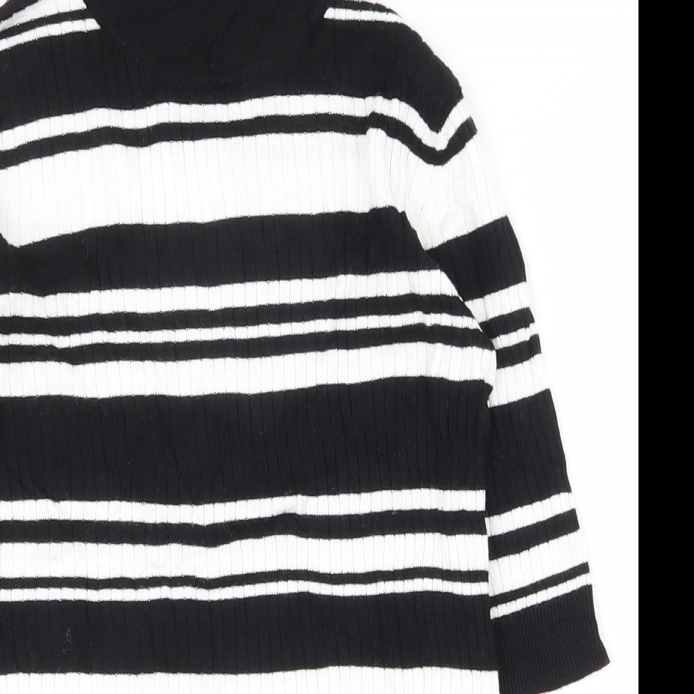 F&F Womens Black High Neck Striped Viscose Pullover Jumper Size 10