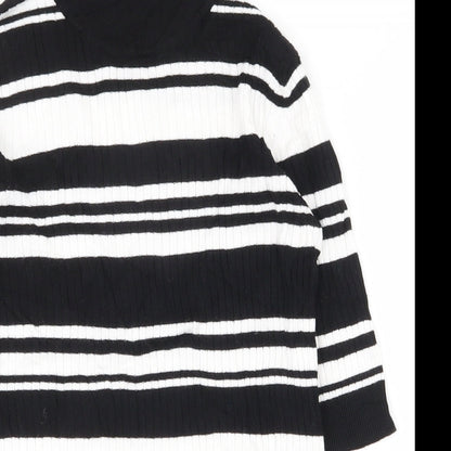 F&F Womens Black High Neck Striped Viscose Pullover Jumper Size 10