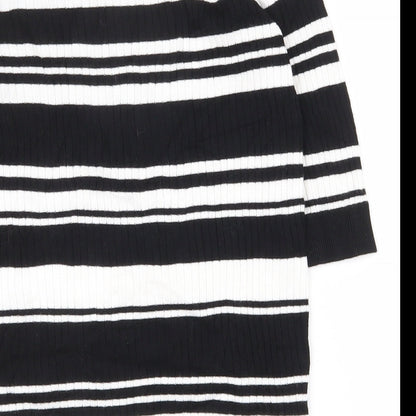 F&F Womens Black High Neck Striped Viscose Pullover Jumper Size 10