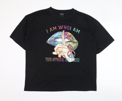 SheIn Womens Black  Polyester Basic T-Shirt Size L Round Neck - I am who I am your approval isn't needed