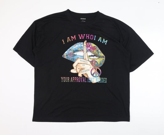 SheIn Womens Black  Polyester Basic T-Shirt Size L Round Neck - I am who I am your approval isn't needed