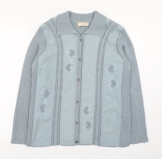 Daxon Womens Blue Collared  Acrylic Cardigan Jumper Size 18