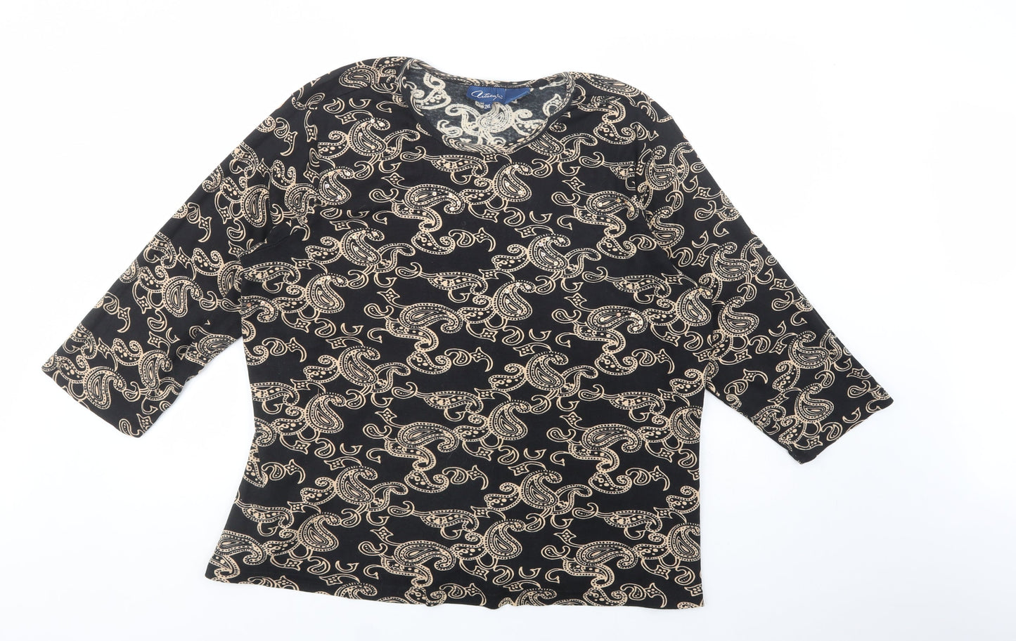 Artacabea Womens Black Paisley Cotton Basic Blouse Size 2XL Crew Neck