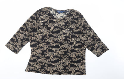 Artacabea Womens Black Paisley Cotton Basic Blouse Size 2XL Crew Neck