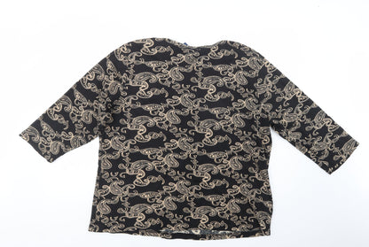 Artacabea Womens Black Paisley Cotton Basic Blouse Size 2XL Crew Neck