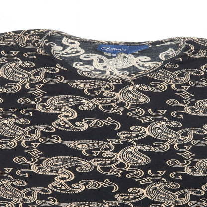 Artacabea Womens Black Paisley Cotton Basic Blouse Size 2XL Crew Neck