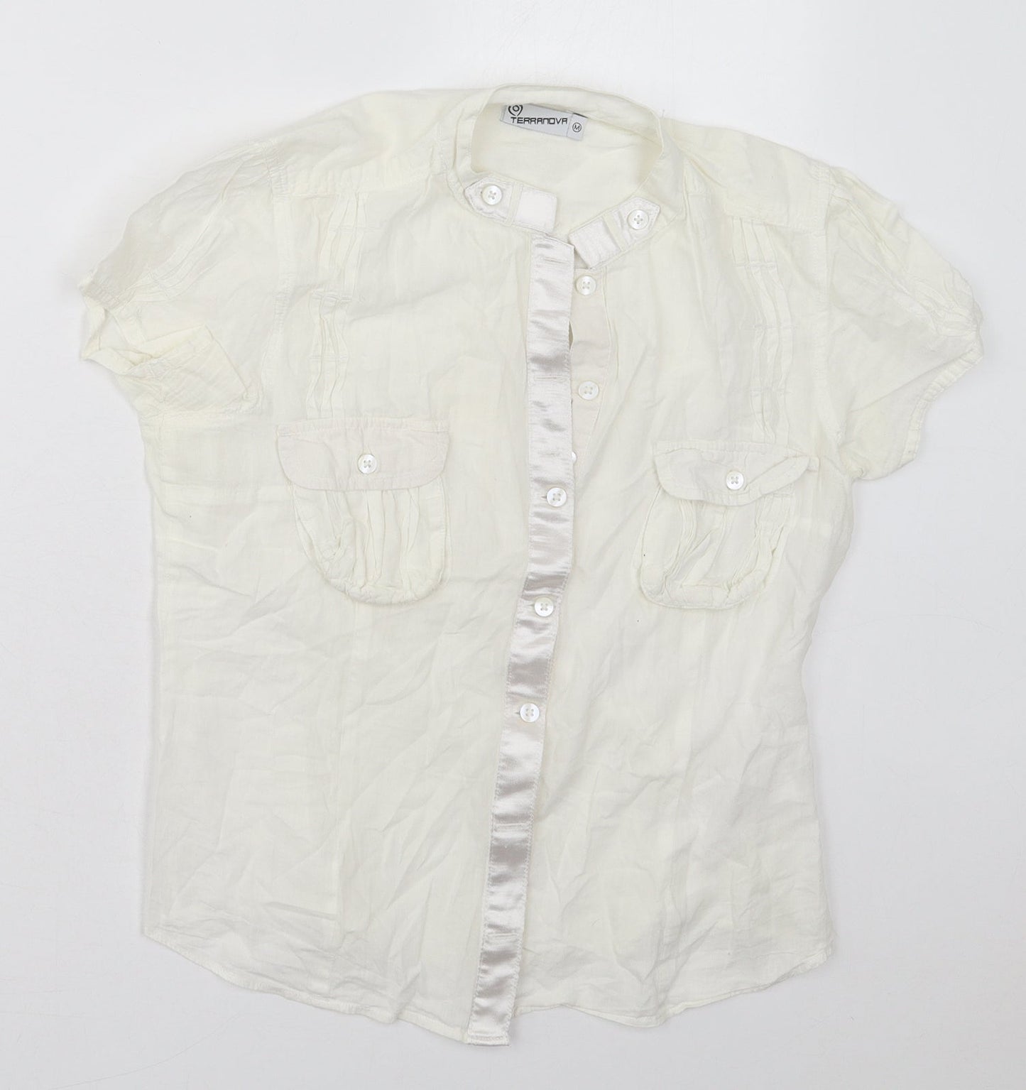 Womens UK Size M Terranova Ivory Basic Button-Up
